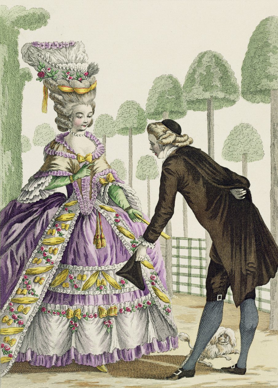 Dame in einem Fliederkleid promeniert in den Gärten des Palais Royal, Platte 13 aus 