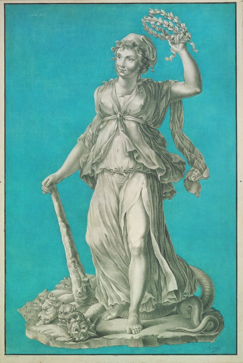 Freiheit. Radierung auf blauem Hintergrund von Pierre Thomas Le Clerc