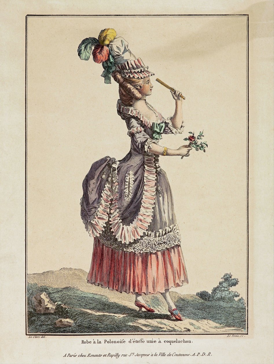 Robe à la polonaise aus einfarbigem Stoff mit Kapuze von Pierre Thomas Le Clerc