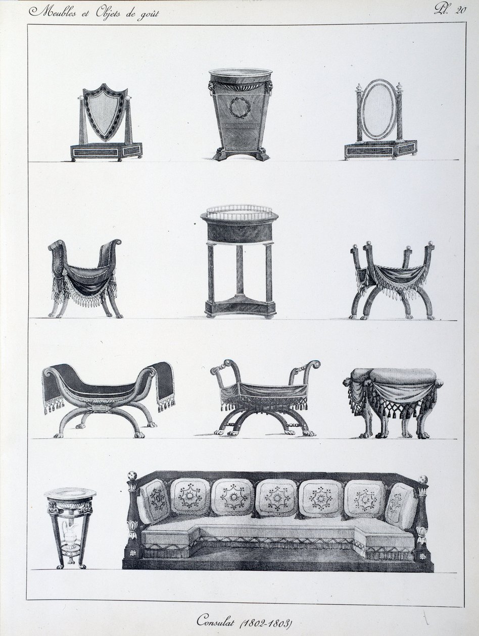 Möbel der Konsulatszeit. Platte aus der Sammlung „Collection de mobilier et objets de taste“ von Pierre de la Mesangere von Pierre de La Mesangere