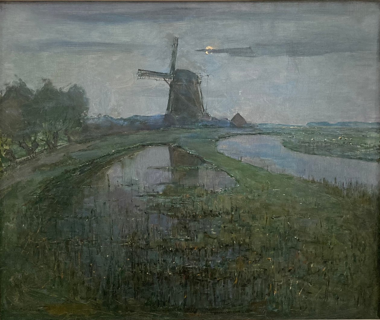 Eastside-Mühle am Fluss Gein bei Mondschein von Piet Mondrian