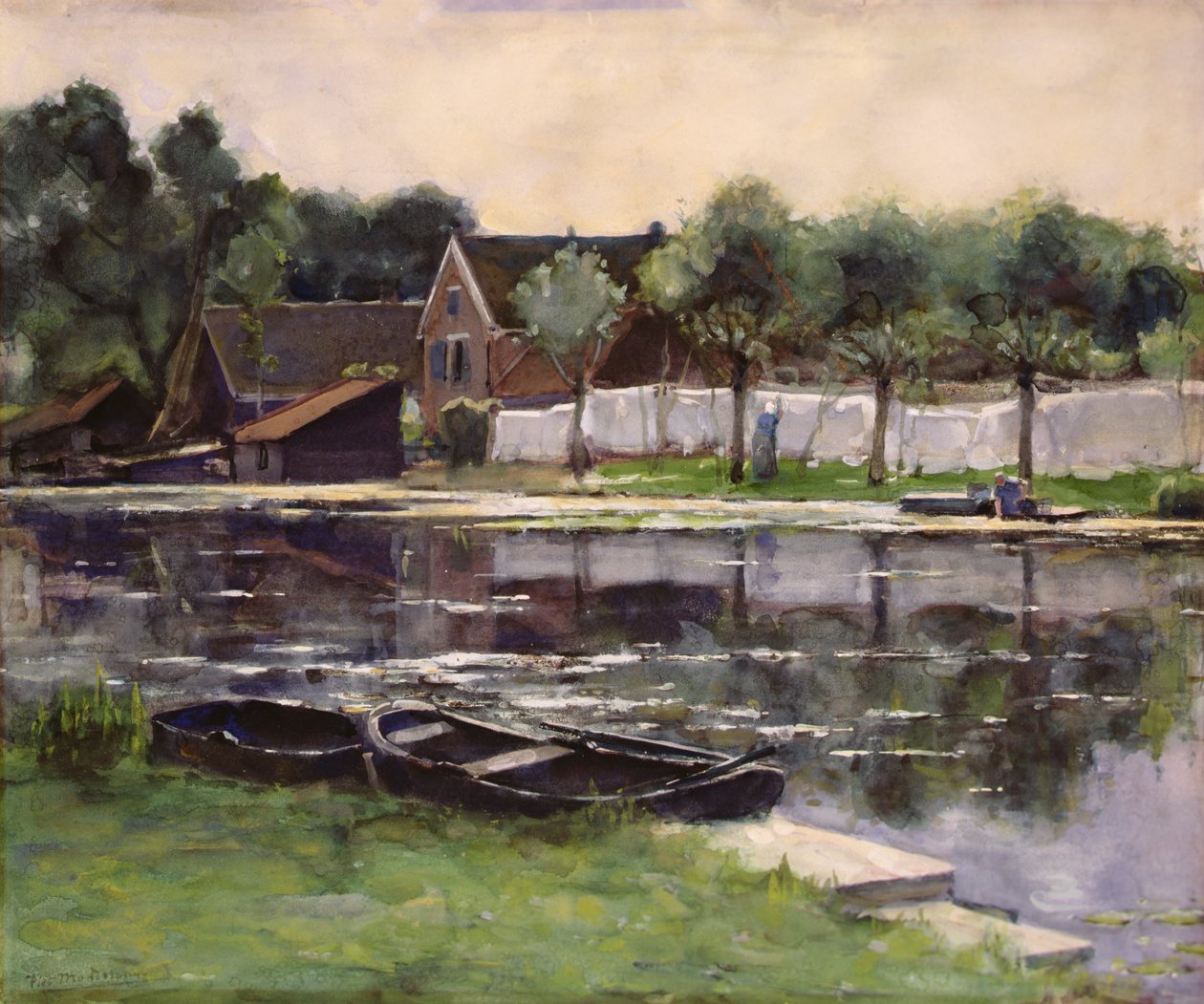 Bäuerinnen mit Wäsche am Flussufer von Piet Mondrian