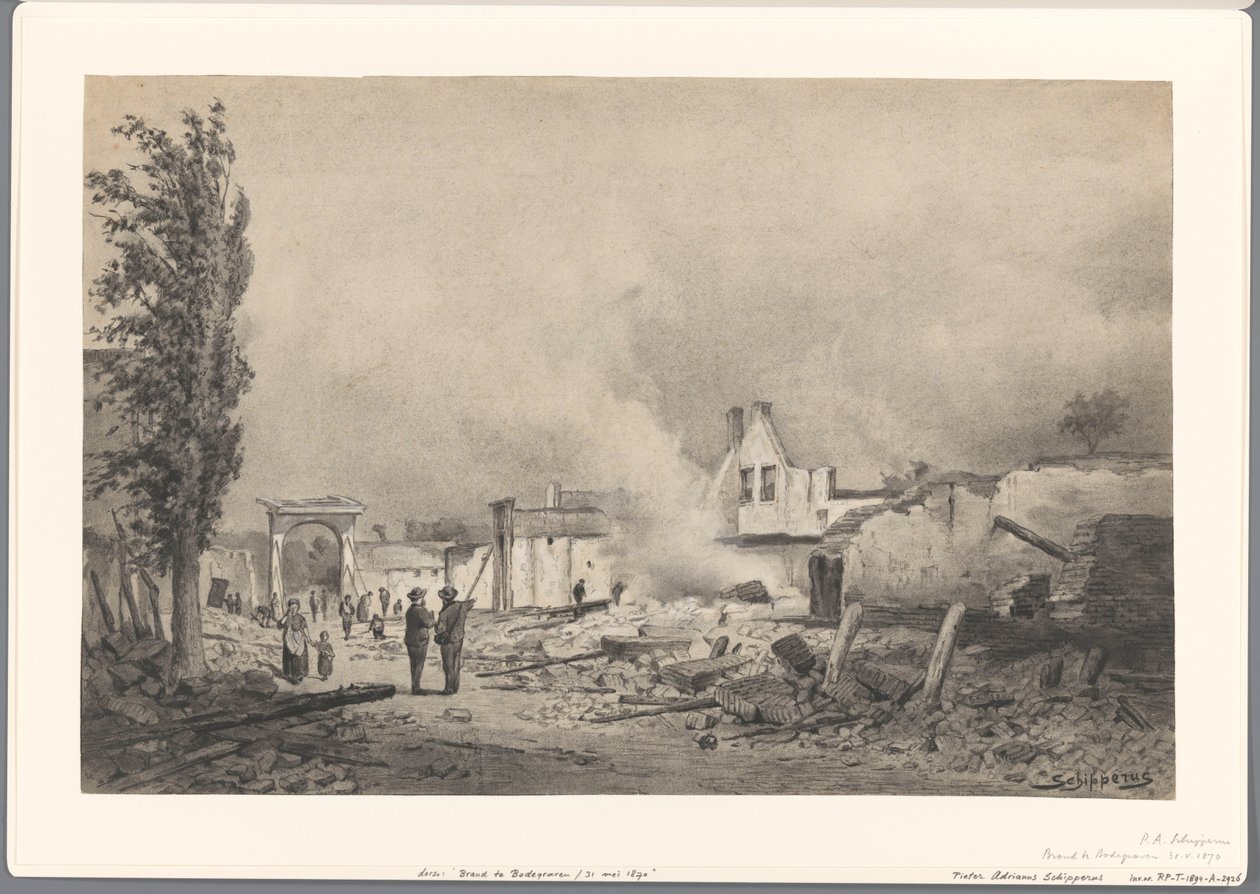 Ruinen von Bodegraven nach dem Brand vom 31. Mai 1870 von Piet Schipperus