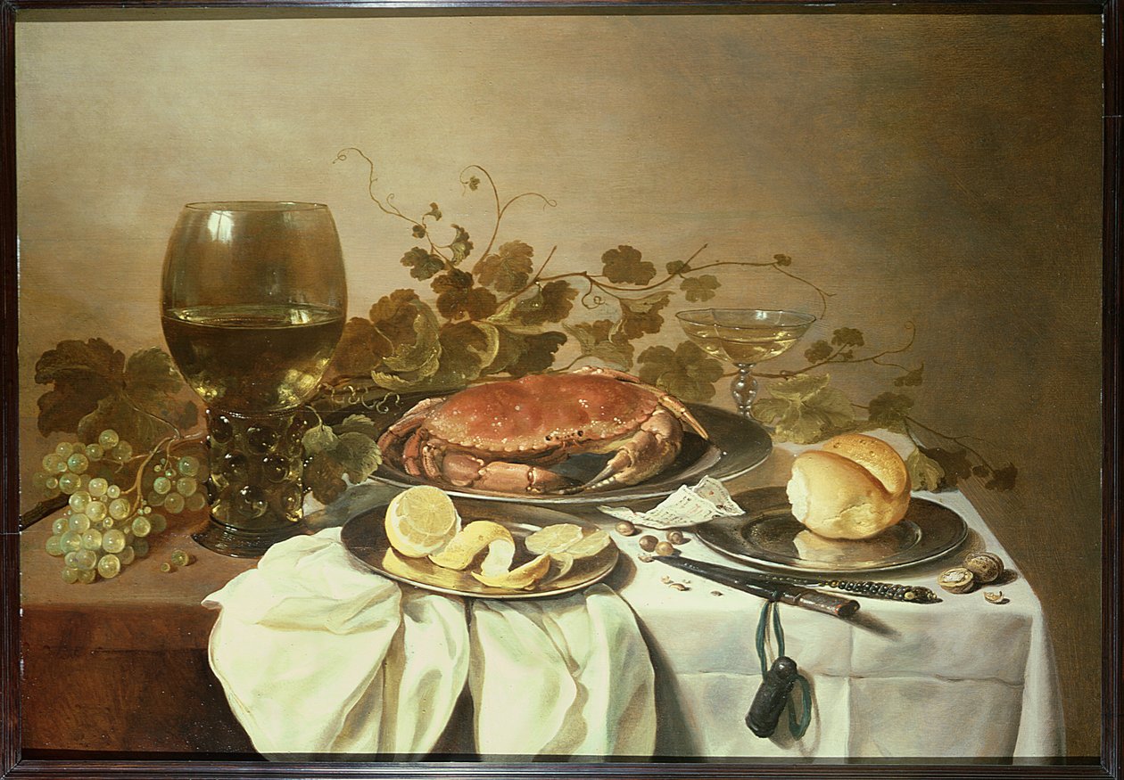 Frühstücksstillleben mit Römer und einer Krabbe von Pieter Claesz