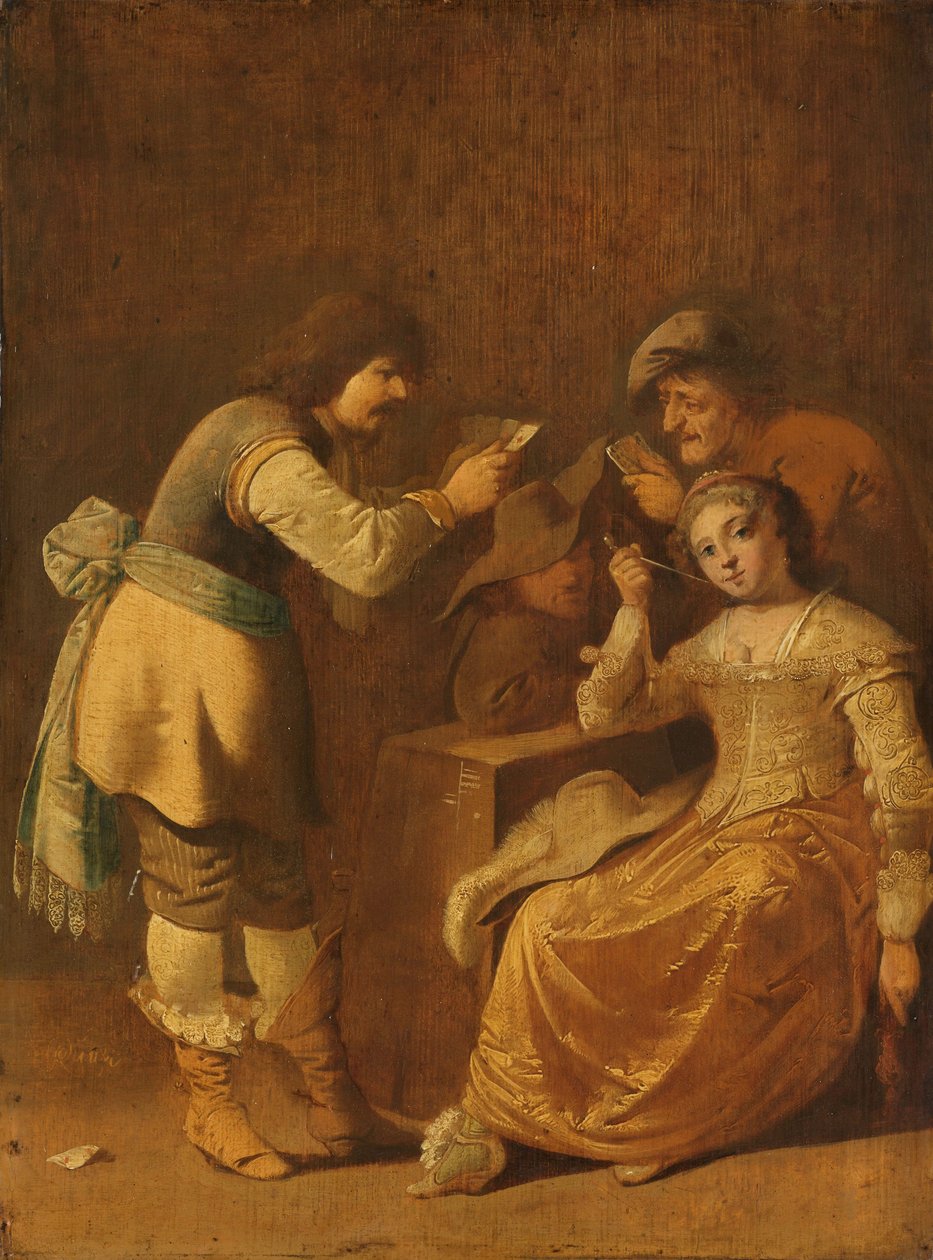 Kartenspieler mit rauchender Frau, 1630-47 von Pieter Jansz. Quast