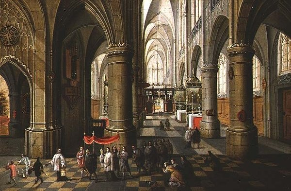 Das Innere einer Kathedrale mit einer Prozession von Pieter the Younger Neeffs