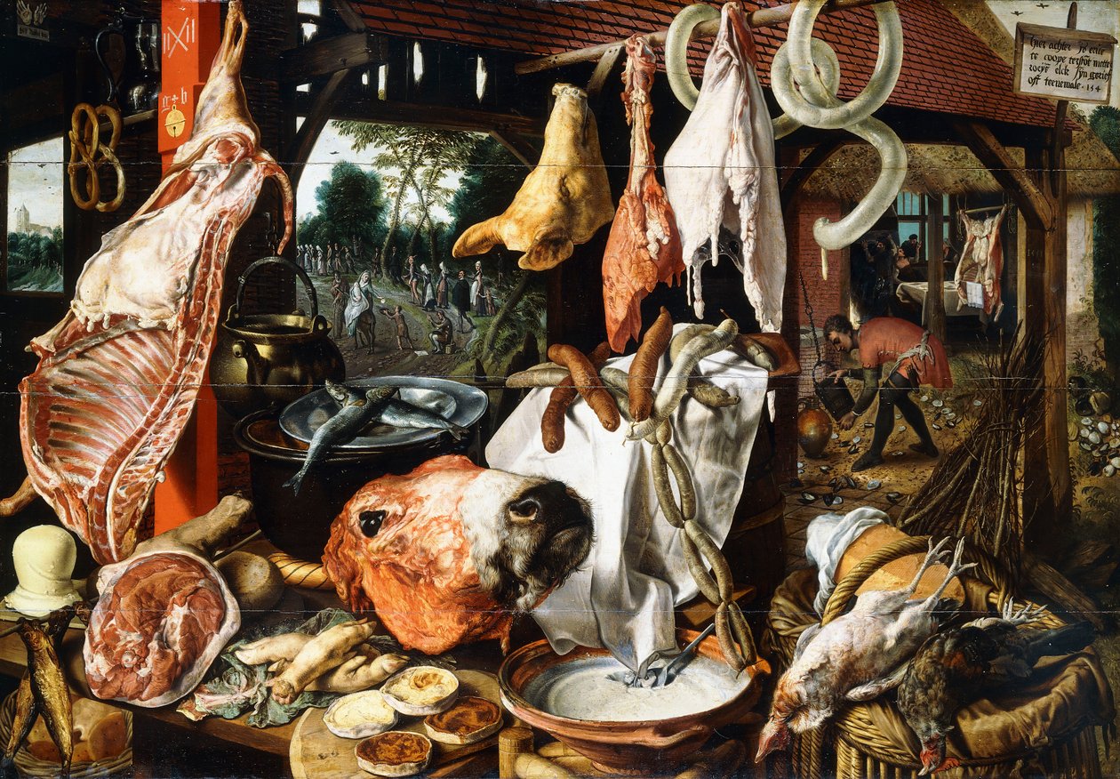 Ein Metzgerstand mit der Heiligen Familie auf der Flucht nach Ägypten, 1551 von Pieter Aertsen