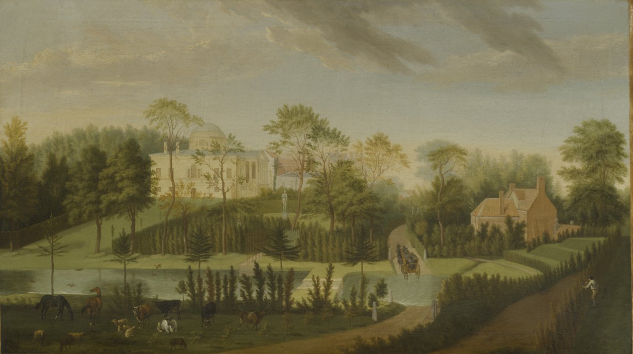 Blick auf die Terrasse über den Kanal zur Seite der Villa, Chiswick Villa von Pieter Andreas Rysbrack