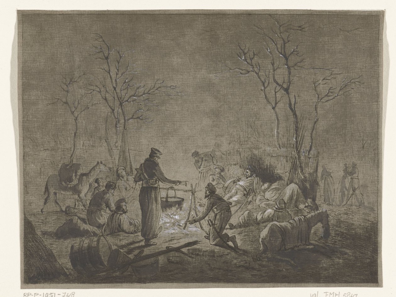 Biwak der Kosaken am Feuer während der französischen Besetzung 1813 in Amsterdam von Pieter Bartholomeusz. Barbiers