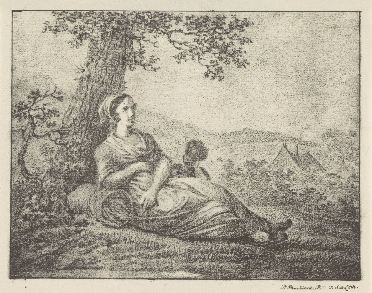 Ruhende Frau bei Baum von Pieter Bartholomeusz. Barbiers