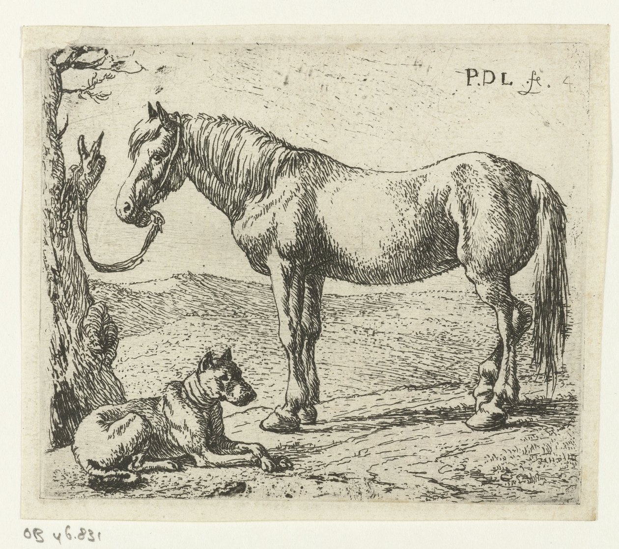 Pferd und Hund auf einer Weide Pferde (Serientitel) von Pieter Bodding van Laer