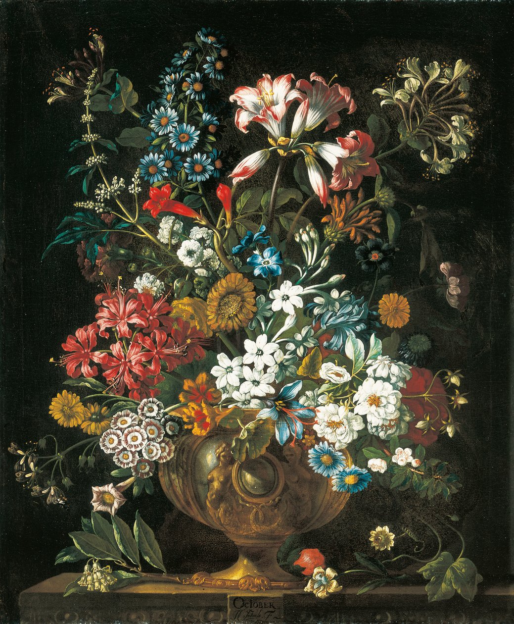 Oktober, aus Die zwölf Monate der Blumen, ein Blumenkalender von Stillleben von Pieter Casteels