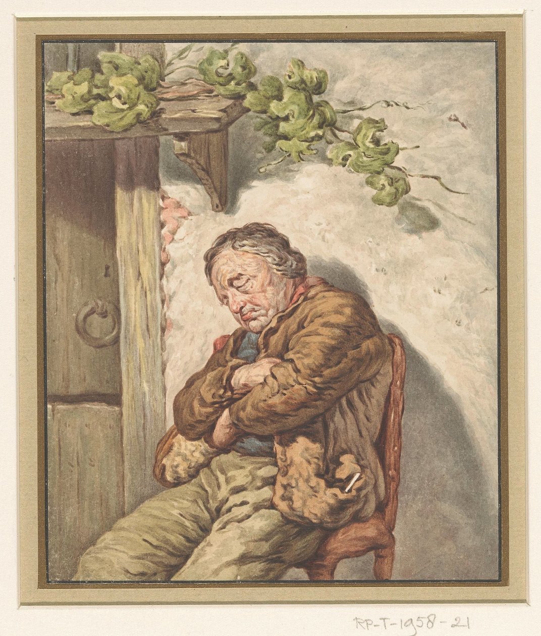 Lou der Bäckerknecht, vor dem Haus im Sonnenlicht eingeschlafen von Pieter Christoffel Wonder