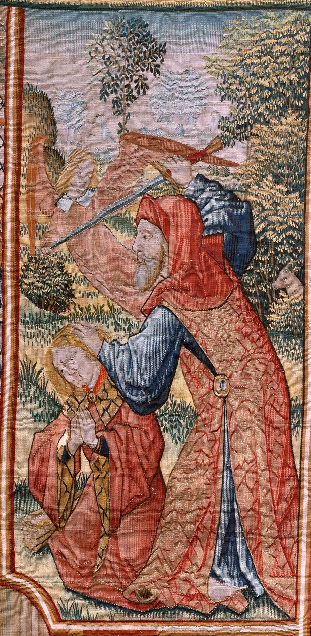 Flämischer Wandteppich. Serie Episoden aus dem Leben der Jungfrau Maria; Darstellung im Tempel. Zweiter Wandteppich der Serie. Modelle zugeschrieben Jan van Roome (oder van Brussel). Herstellung Pieter van Aelst, Brüssel. Ca. 1502-1504. von Pieter Coecke van Aelst