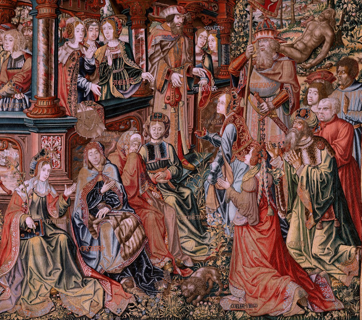 Flämischer Wandteppich. Serie Die Ehren. Tugend. Achter Wandteppich in der Serie. Modellzeichner aus dem Kreis von Bernard van Orley und Jan Gossaert (Mabuse). Herstellung Pieter van Aelst, Brüssel. Ca. 1550. Stoff Gold, Silber, Seide und Wolle von Pieter Coecke van Aelst