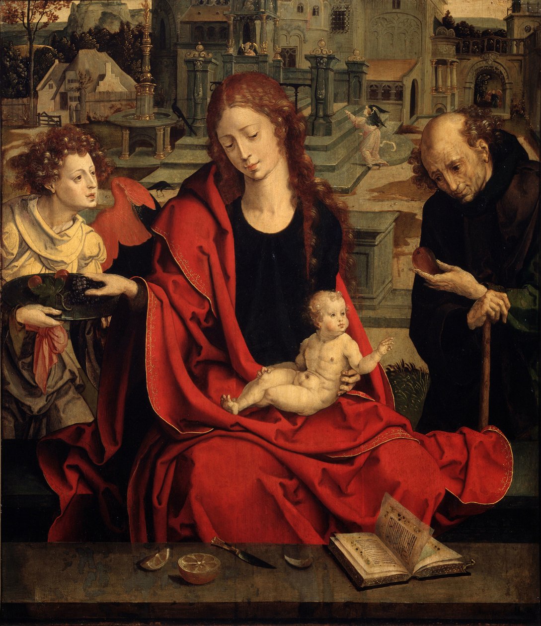 Die Heilige Familie mit einem Engel von Pieter Coecke van Aelst