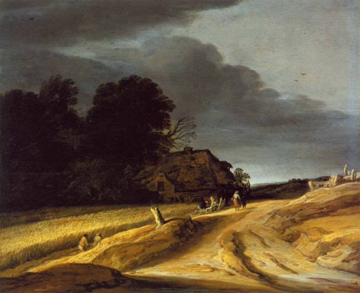 Landschaft mit Feldweg und Bauernhaus von Pieter Dircksz Santvoort