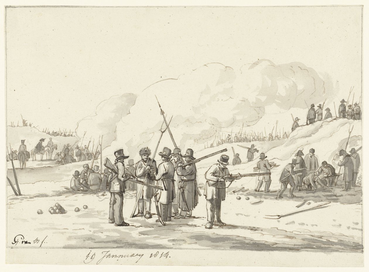 Lager von Bürgern in den Dünen von Nordholland, 19. Januar 1814 von Pieter Gerardus van Os (signed by artist)