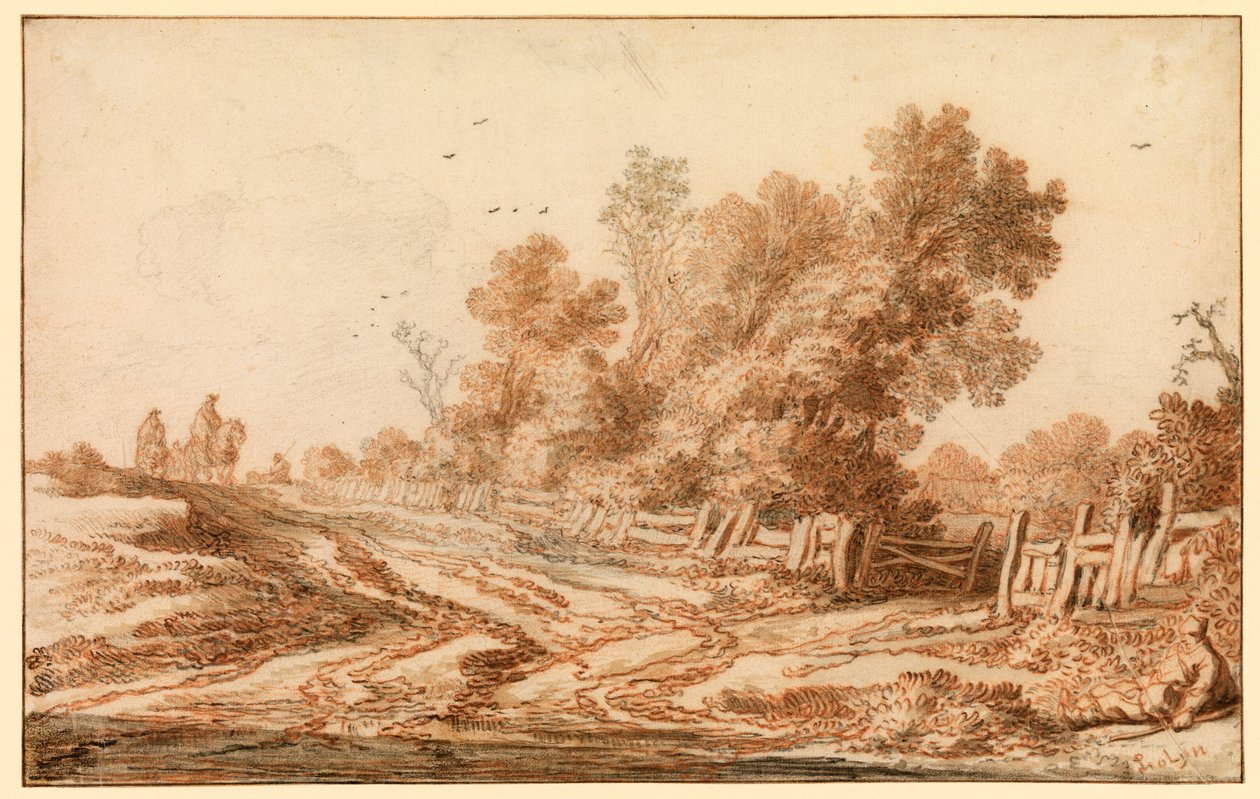 Landschaft mit Reisenden auf einer Straße, 1653 - 1657 von Pieter Molijn