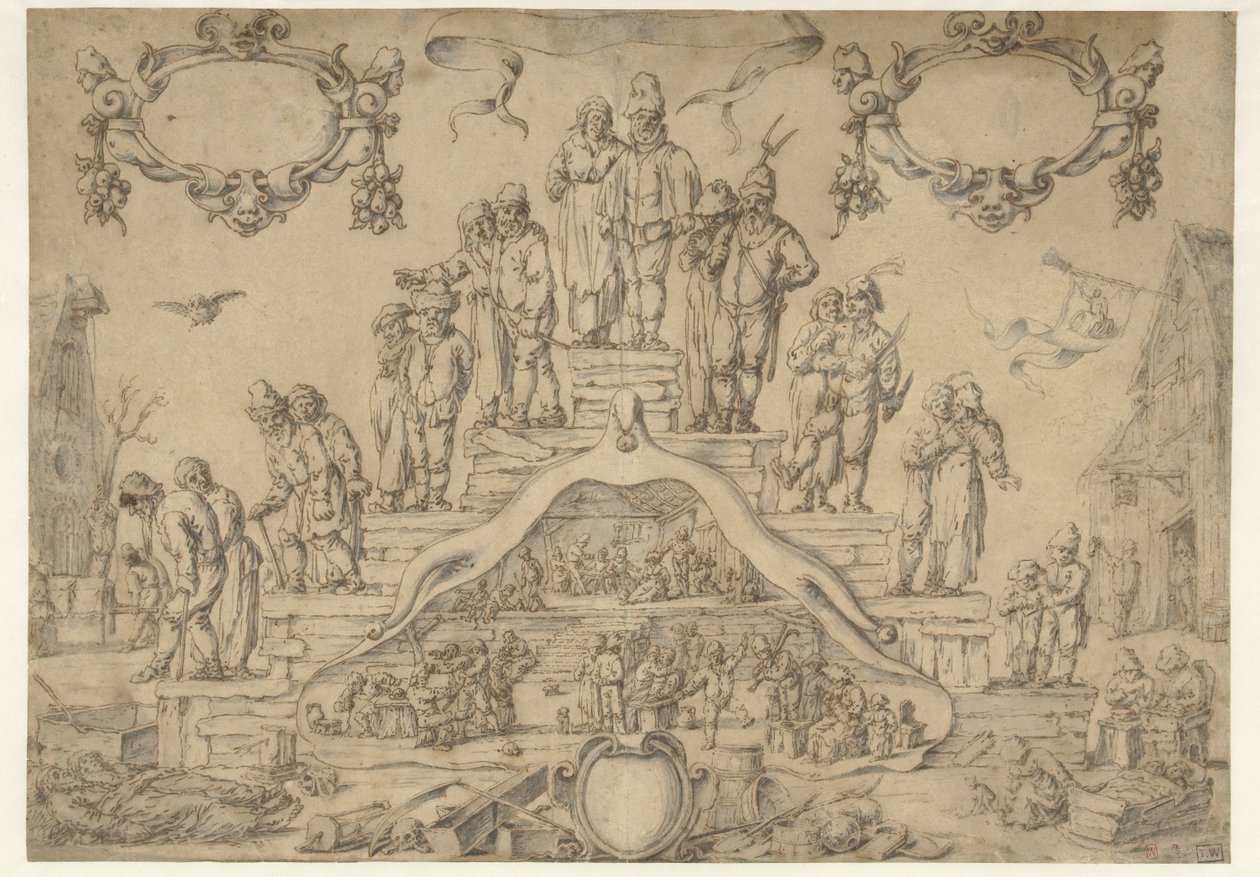 Treppe des Alters mit Bauern und Bäuerinnen von Pieter Nolpe (attributed to)