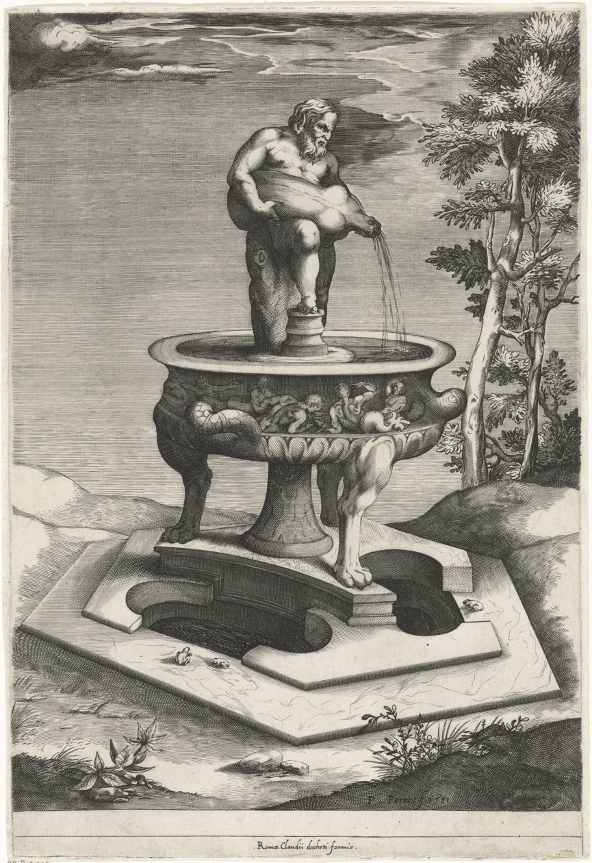 Brunnen mit Silenus in den Gärten des Palazzo Cesi im Vatikan von Pieter Perret