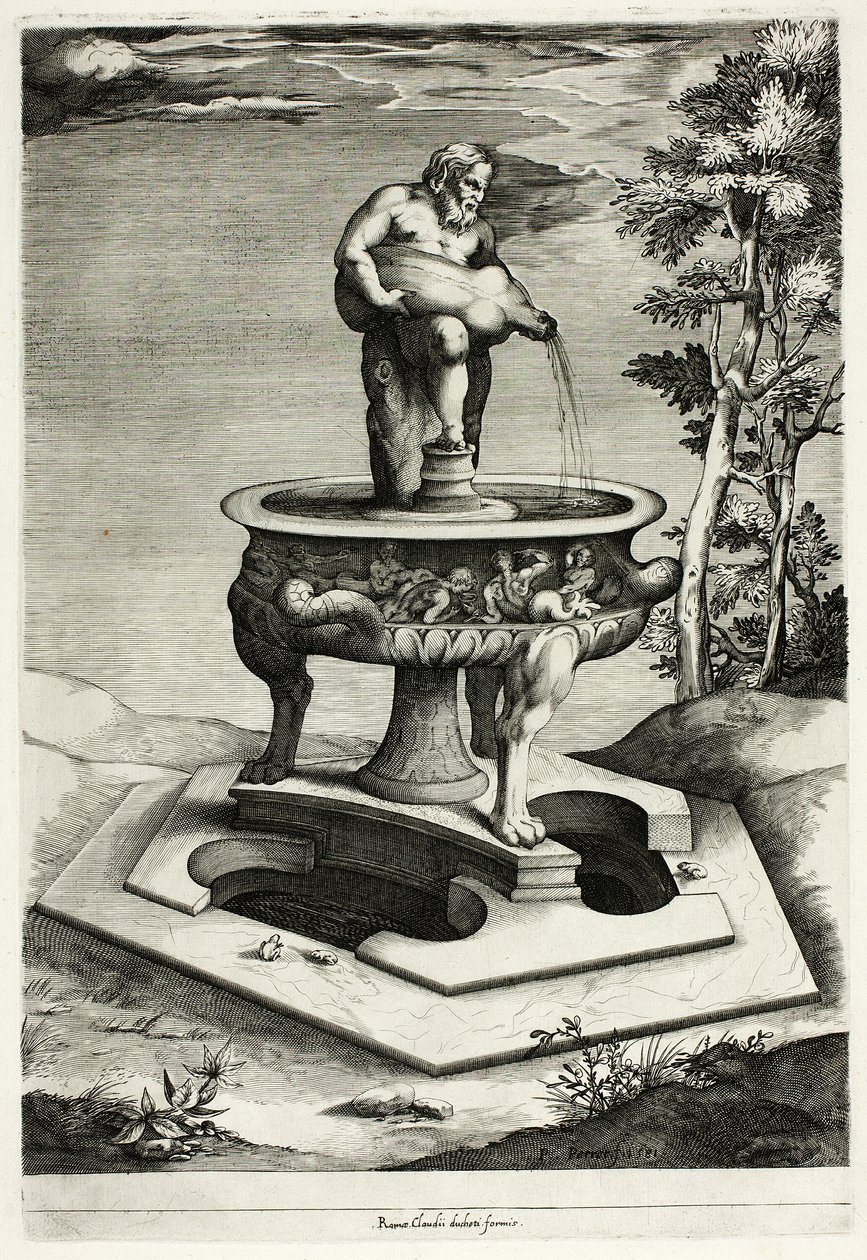 Brunnen mit Silenus im Garten des Cesi-Palastes bei Rom von Pieter Perret