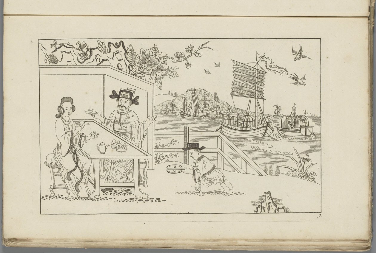 Landschaft mit einem Mann und einer Frau, die Tee trinken von Pieter Schenk (II)