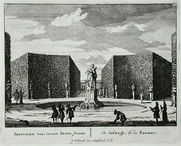 Sechseckige Hecke bei einem Faunbrunnen, aus 