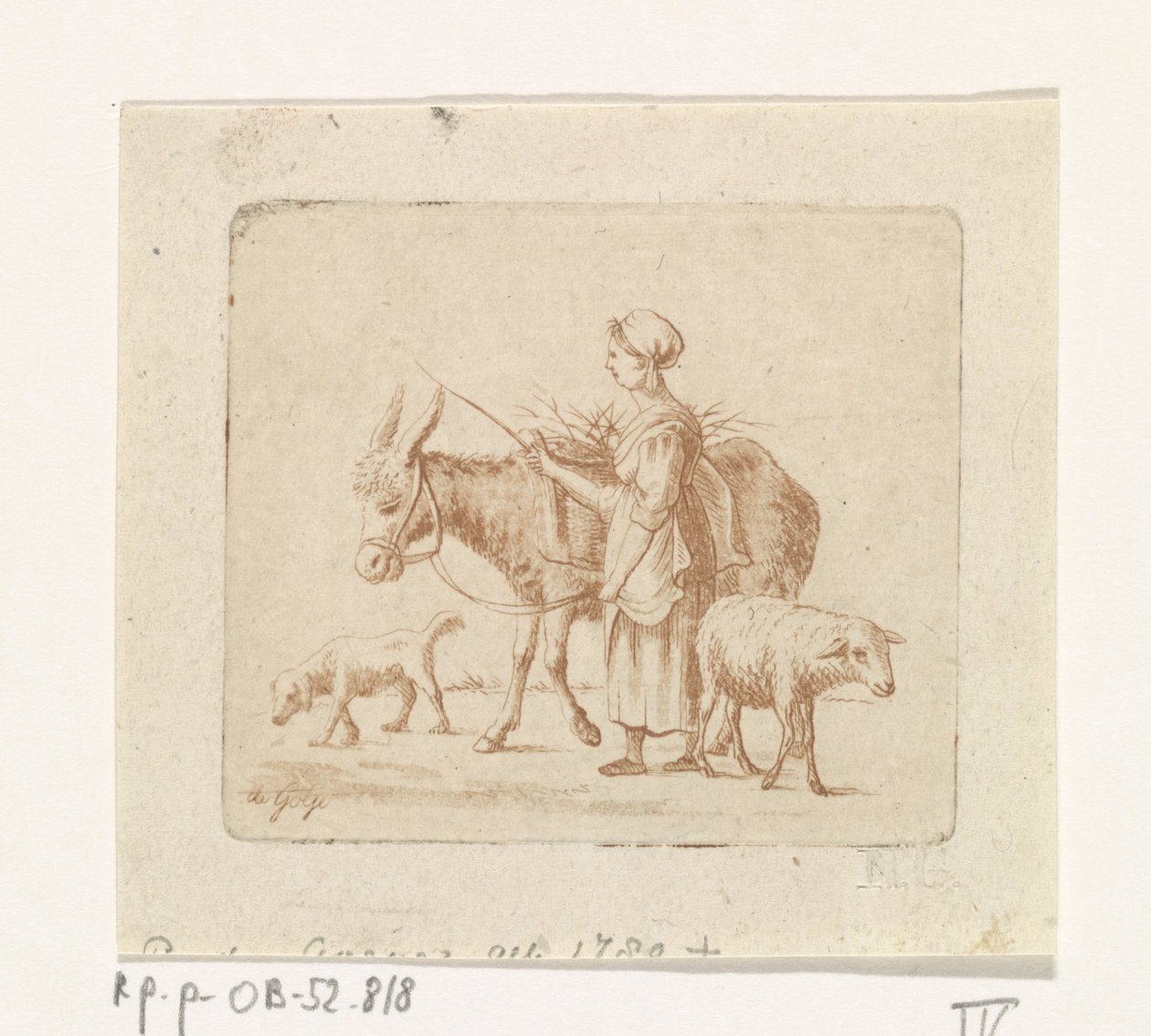 Hirtin mit Maultier, Schaf und Hund von Pieter de Goeje