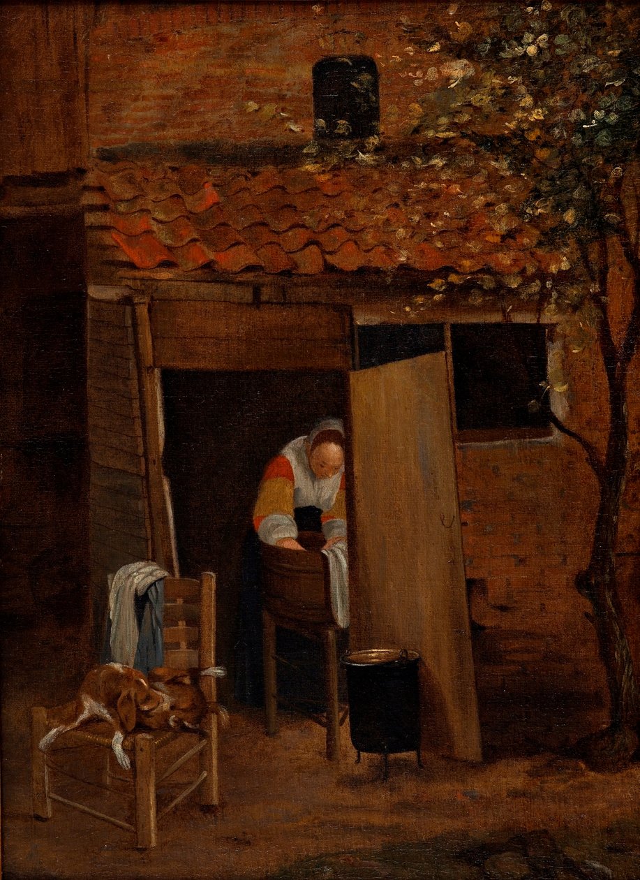 Mädchen wäscht Kleidung in einem Hof in Zwolle, nach 1653 von Pieter de Hooch