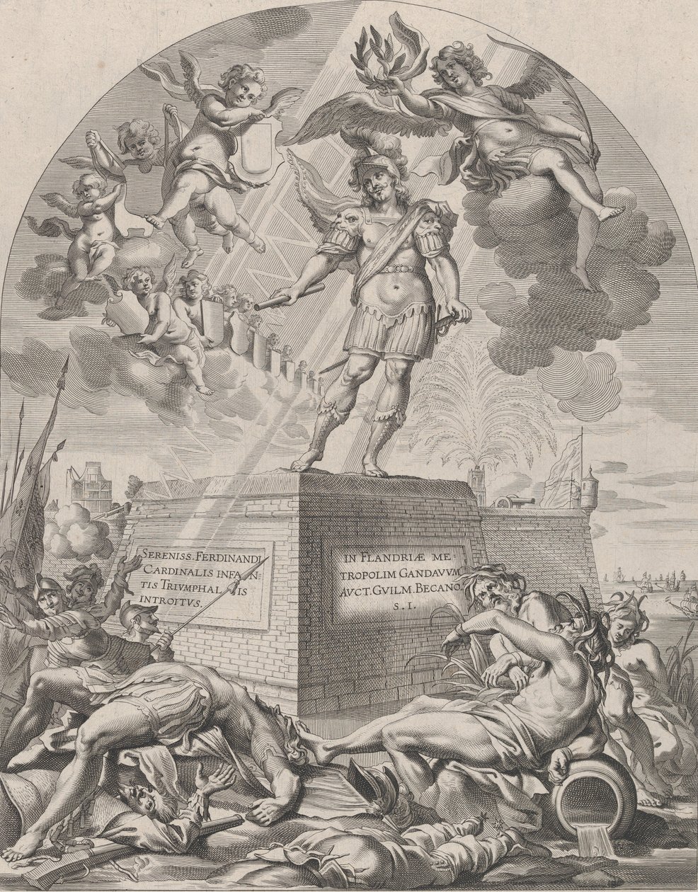 Tafel 1: Ferdinand als Mars, stehend auf einem Sockel, aus Guillielmus Becanus