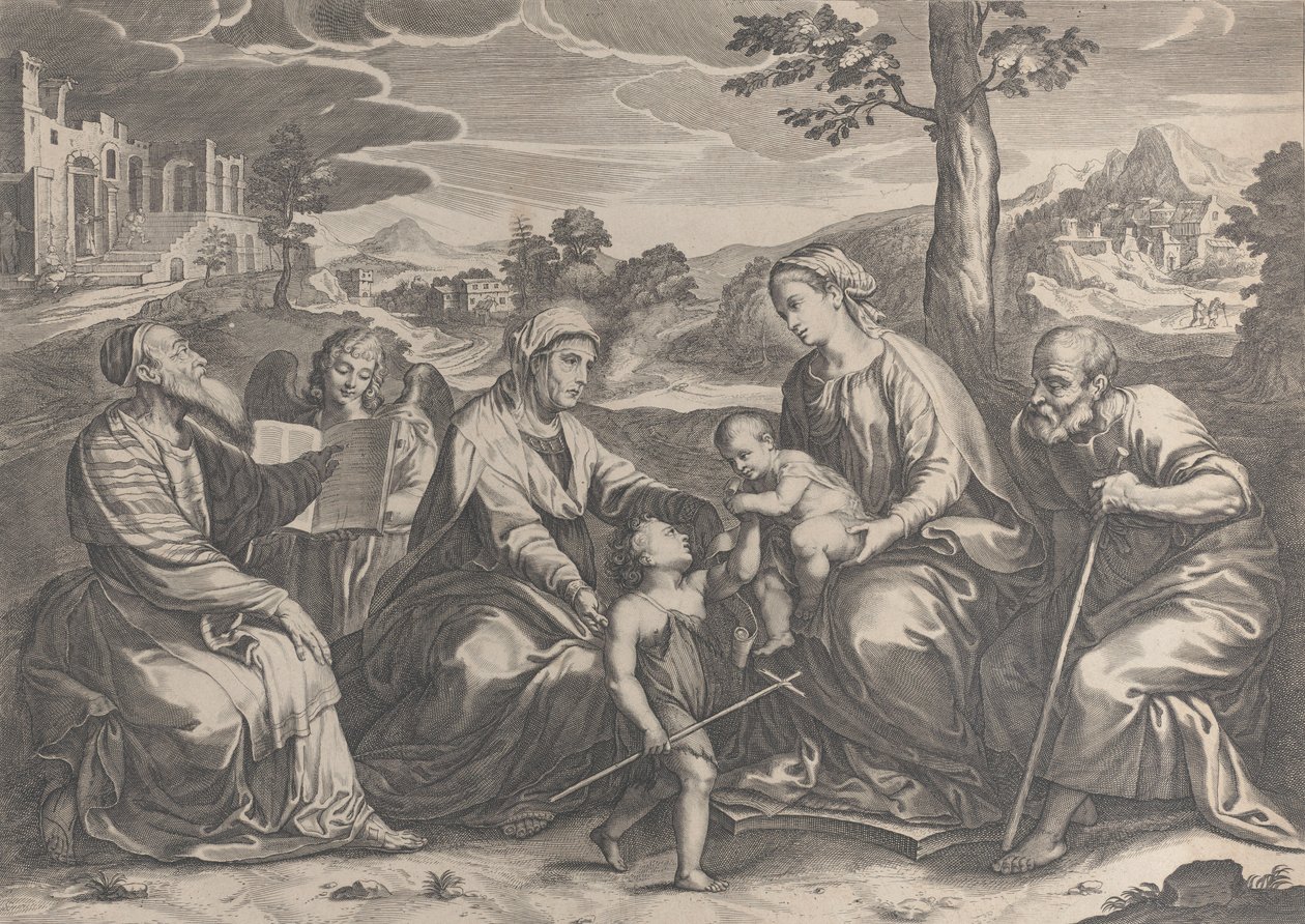 Die Heilige Familie rechts, mit dem kleinen Johannes dem Täufer, Elisabeth, Zacharias, 1631-37 von Pieter de Jode II
