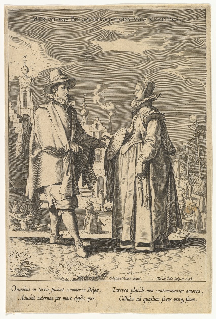 Mercatoris Belgae Eiusque Coniugis Vestitus, aus Moden verschiedener Nationen von Pieter de Jode I