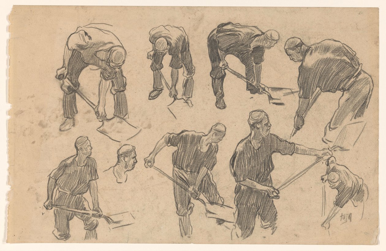 Studienblatt mit Skizzen eines grabenden Arbeiters von Pieter de Josselin