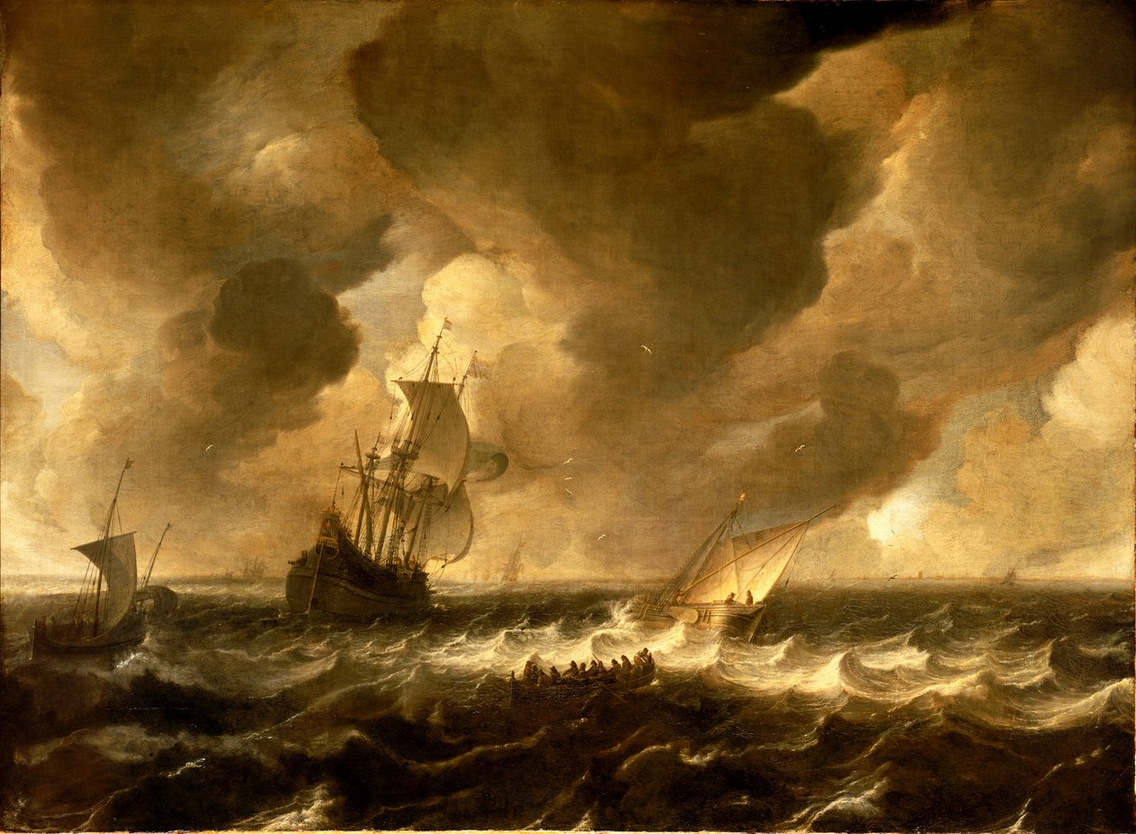 Eine Flöte und andere Schiffe vor der niederländischen Küste, Mitte des 17. Jahrhunderts von Pieter de Zeelander