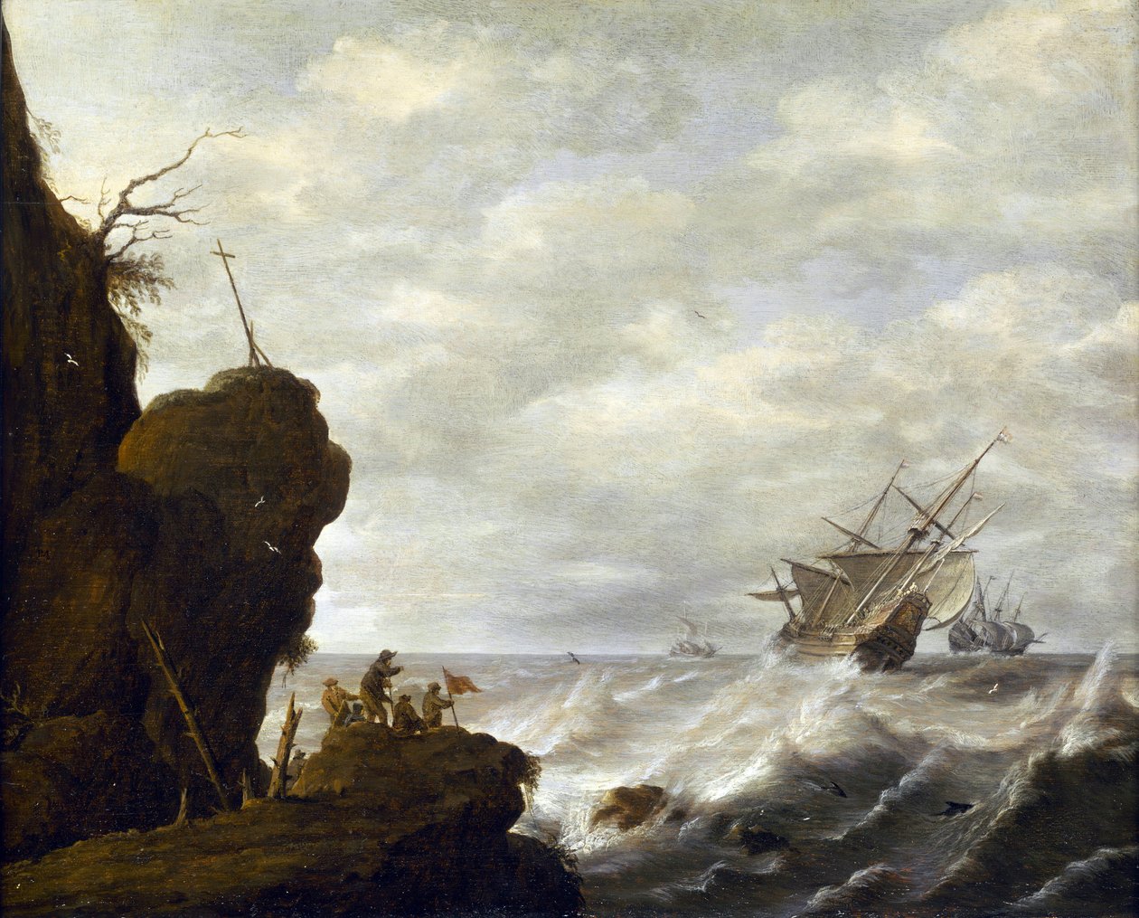 Ein niederländisches Schiff auf stürmischer See vor einer felsigen Küste, ca. 1640 von Pieter the Elder Mulier