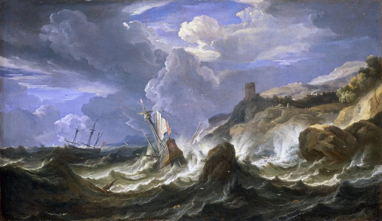 Schiffswrack in einem Sturm in der Nähe einer felsigen Küste, Mitte des 17. Jahrhunderts von Pieter the Younger (1637 1701) Mulier