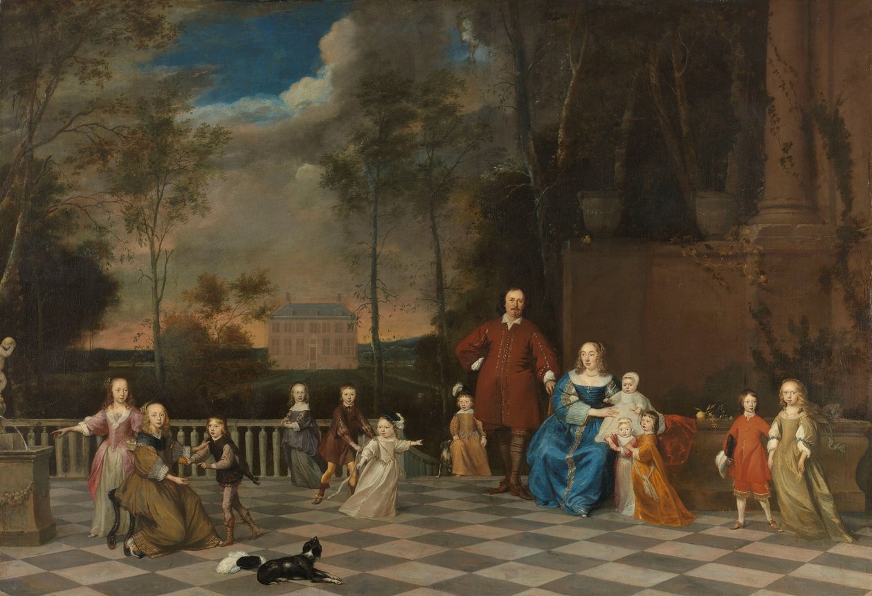 Der Amsterdamer Kaufmann Jeremias van Collen (1619-1707) mit seiner Frau und ihren zwölf Kindern von Pieter van Anraedt (attributed to)