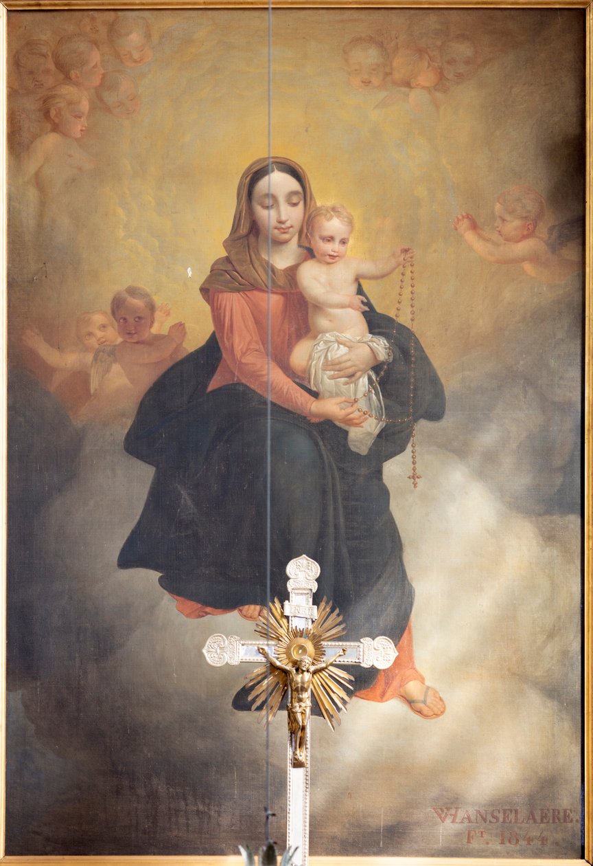 Innenansicht, Gemälde "Unsere Liebe Frau mit Kind mit Rosenkranz", Altarbild am Hauptaltar von Pierre Van Hanselaere von Pieter van Hanselaere