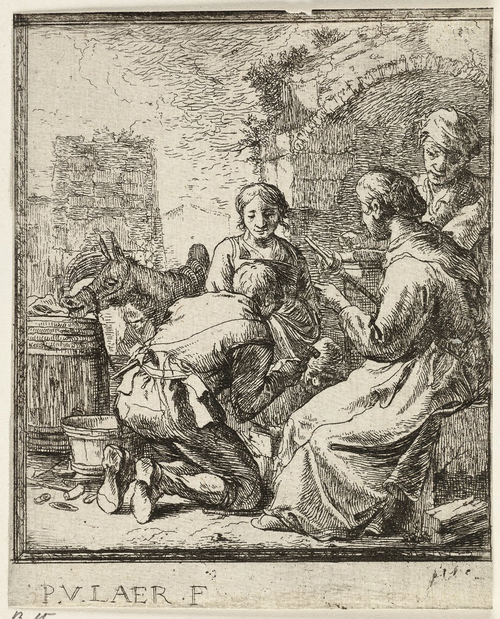 Vier Figuren bei einem verfallenen Gebäude von Pieter van Laer