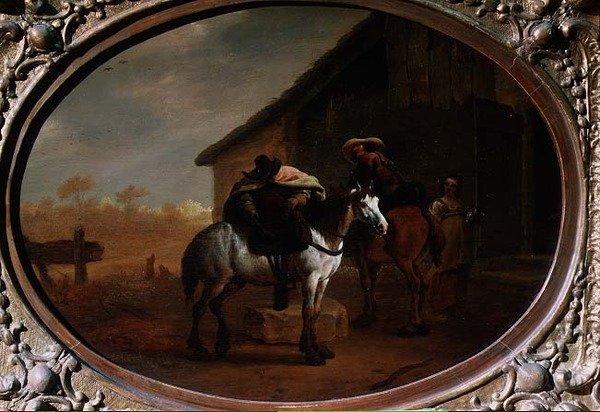 Reisende, die ein Gasthaus verlassen von Pieter van Laer