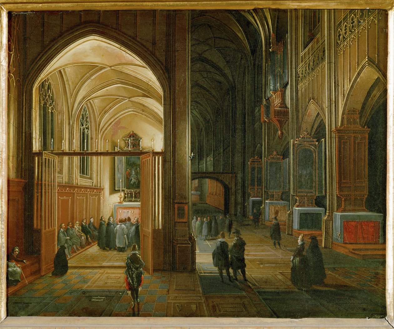 Abendmesse in einer gotischen Kirche von Pieter van Steenwyck