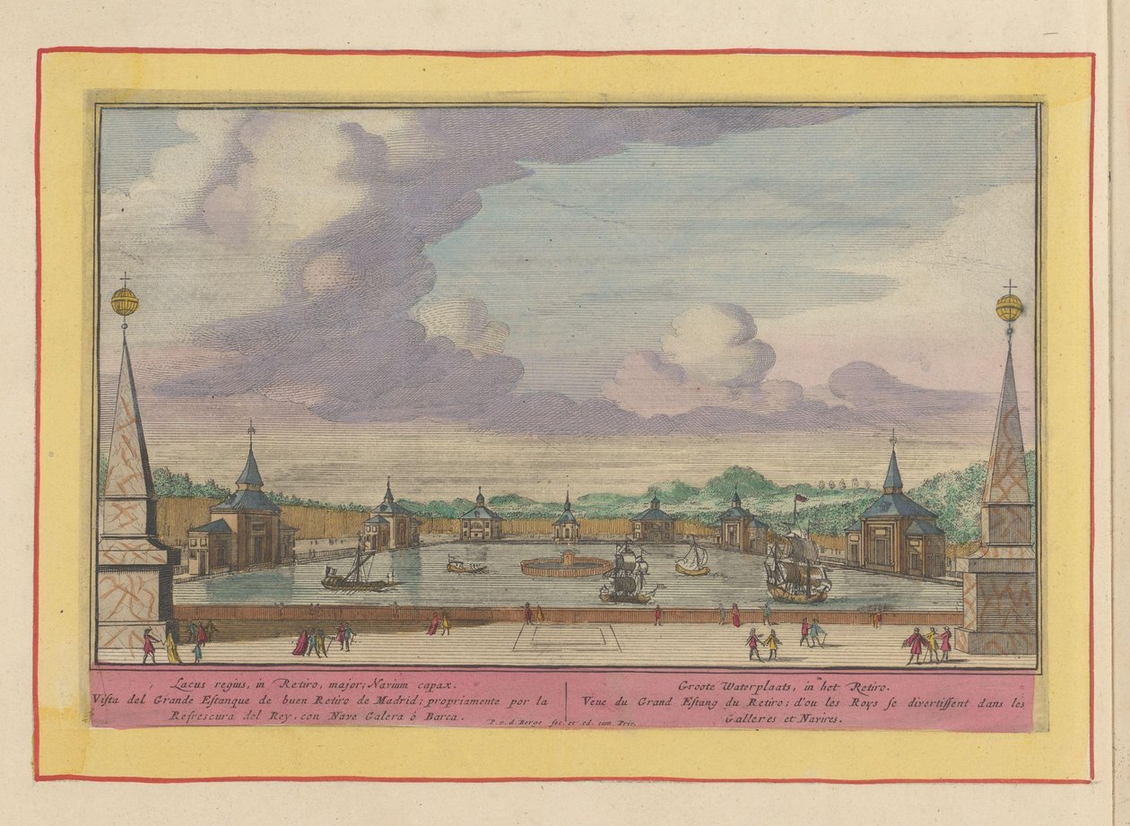 Großer Teich mit Schiffen in den Gärten des Palacio del Buen Retiro in Madrid von Pieter van den Berge