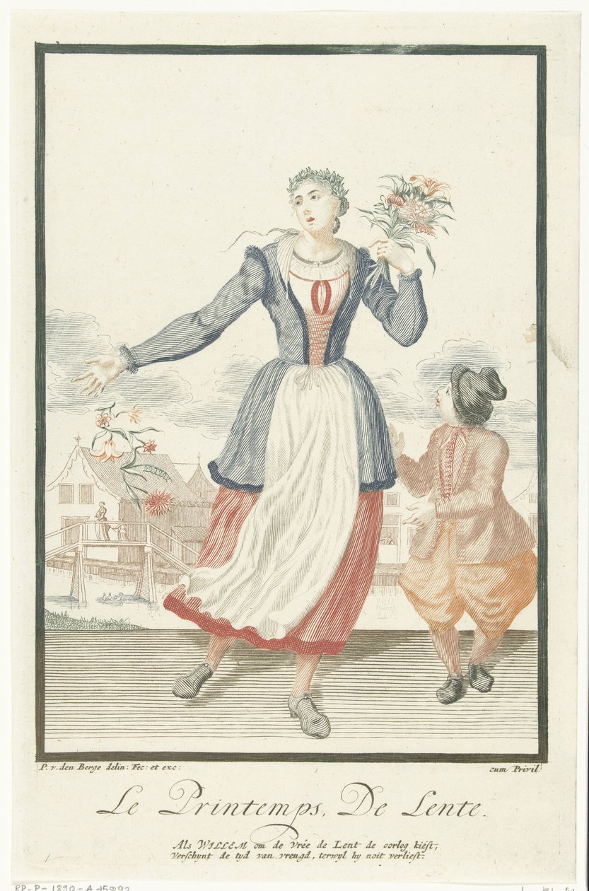 Junge Frau mit einem Blumenstrauß (Der Frühling) (Die vier Jahreszeiten) von Pieter van den Berge