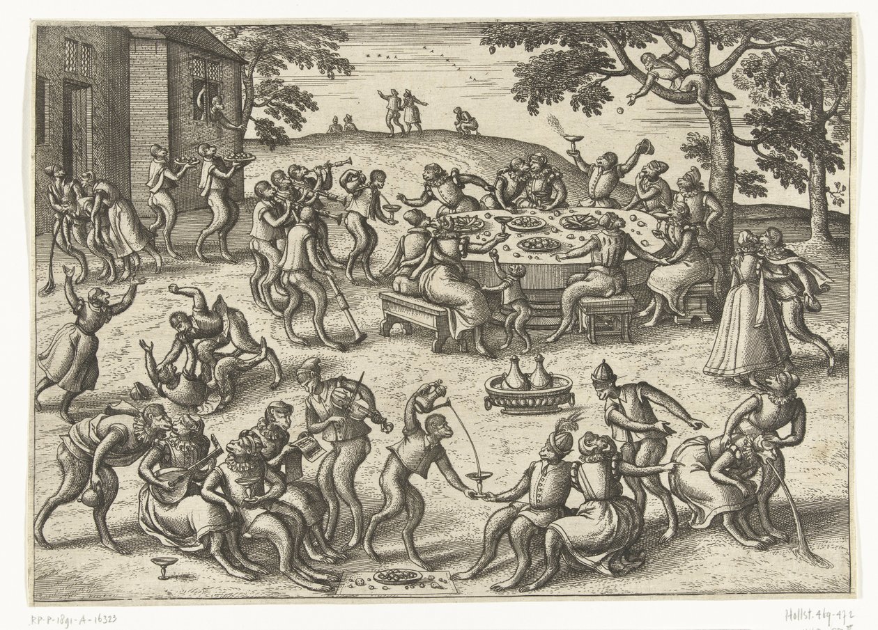 Bankett im Freien, Affenspiel (Serientitel) von Pieter van der Borcht (I)