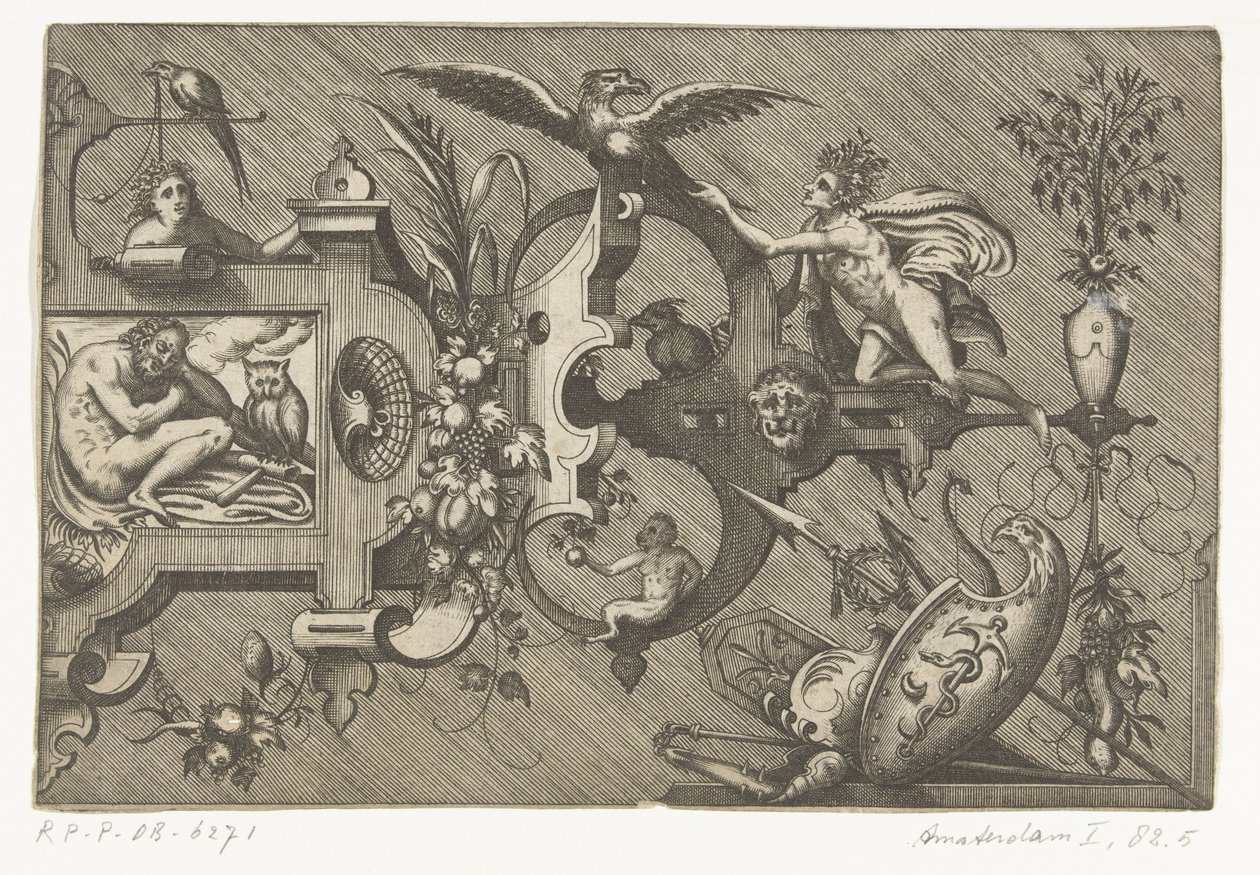 Rechte Hälfte einer großen Kartusche mit einer Darstellung der Nacht von Pieter van der Heyden