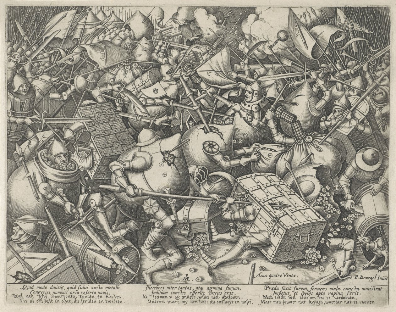 Kampf zwischen den Geldsäcken und den Geldkisten von Pieter van der Heyden