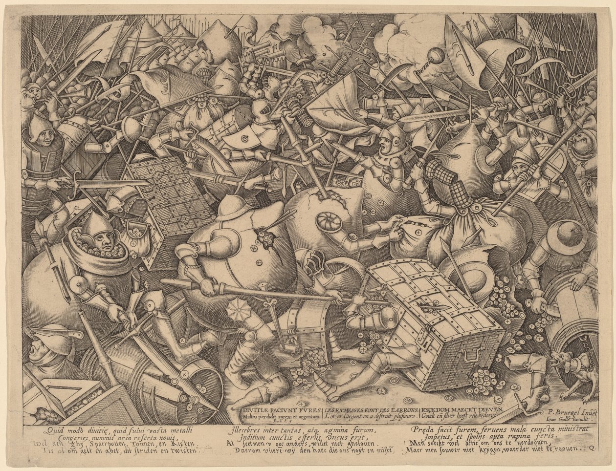 Die Schlacht der Geldsäcke und der Geldkisten von Pieter van der Heyden after Pieter Bruegel the Elder