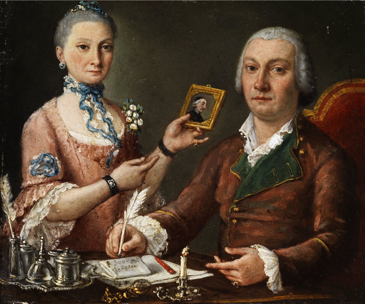 Paar an einem Tisch mit Tintenfass und Kerze von Pietro Fabris