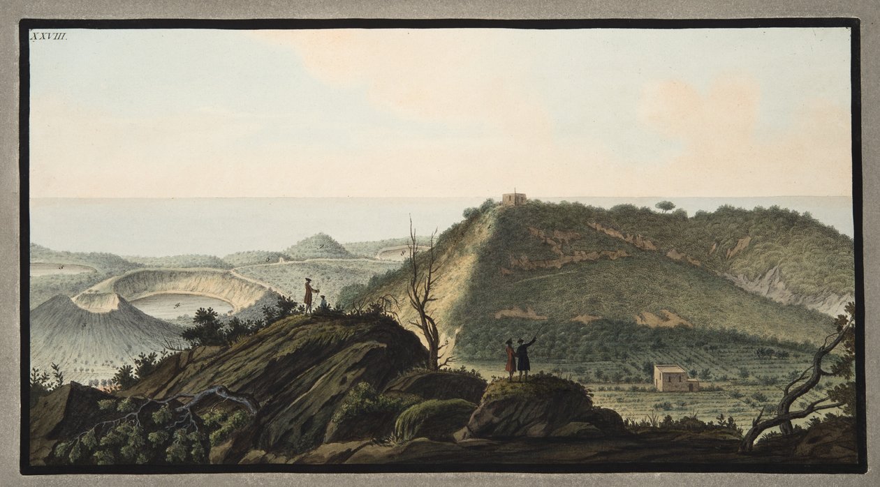 Blick vom Gipfel des Monte Gauro oder Barbaro in seinen Krater, Tafel XXVIII, aus 